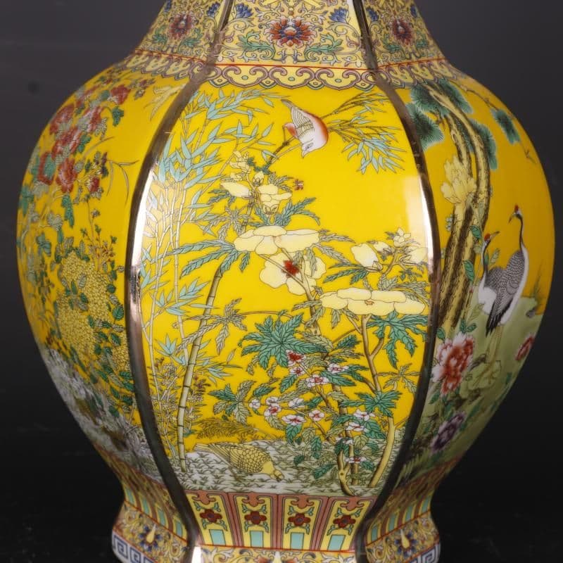 清乾隆蒔金琺瑯彩花鳥六方瓶 景徳鎮 陶磁器 装飾品 現代工芸品美術品 置物