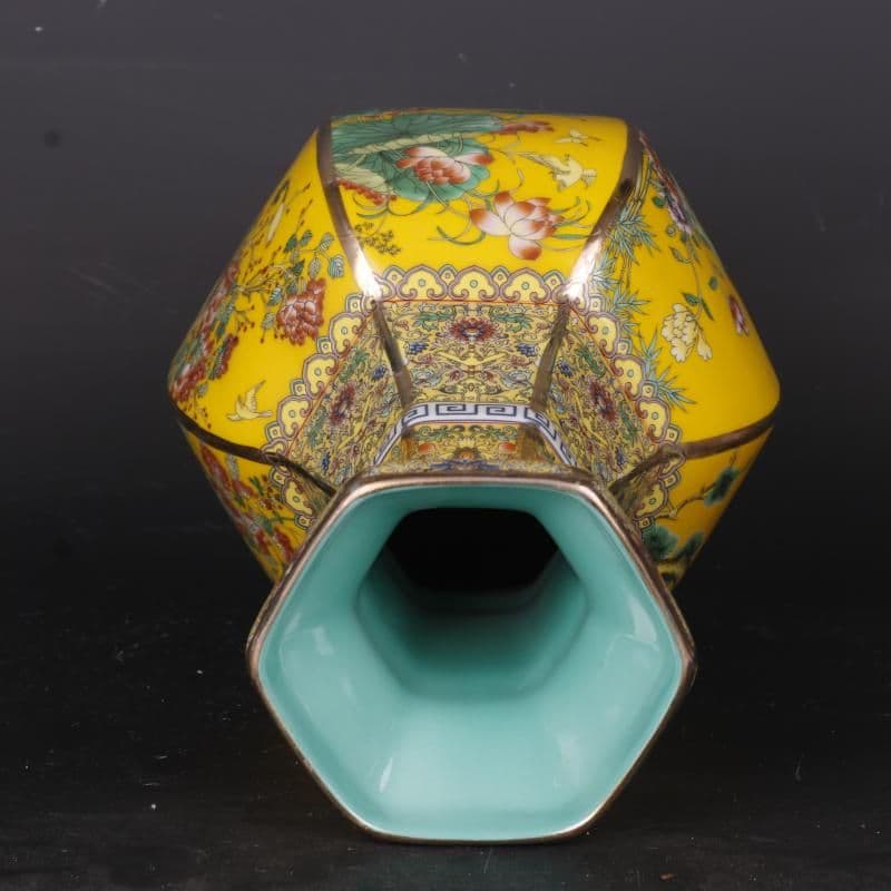 清乾隆蒔金琺瑯彩花鳥六方瓶 景徳鎮 陶磁器 装飾品 現代工芸品美術品 置物