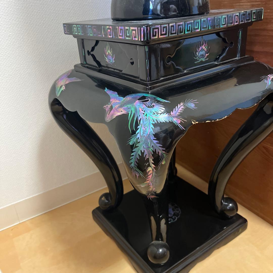 黒漆螺鈿 壺＋花台（専用木箱付き） 工芸美術品 アンティーク