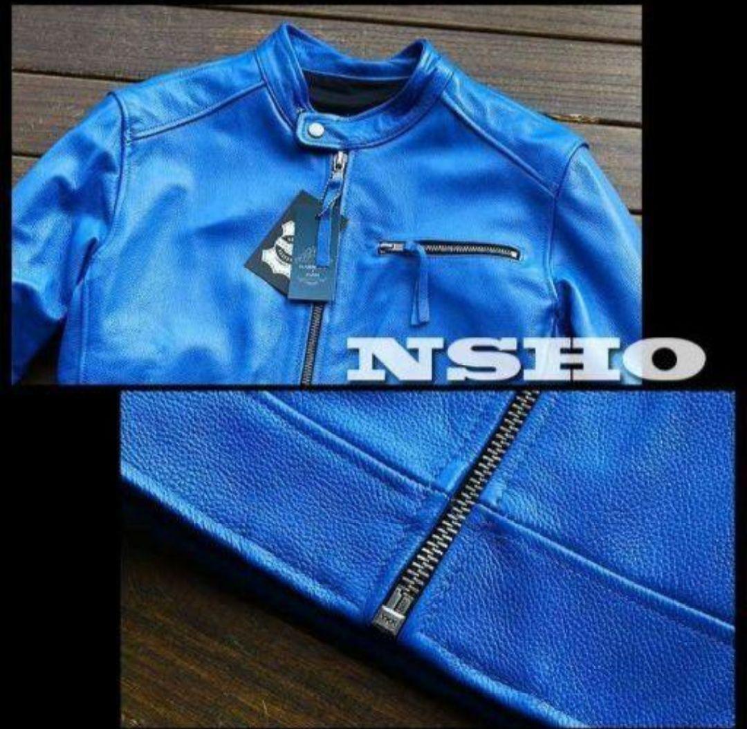 XL【新品】18万円 最高級牛革カウハイド 美ブルー イタリアンレザージャケット