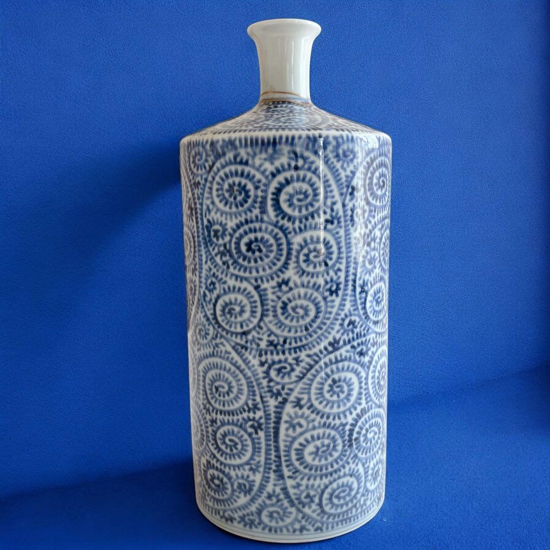 古伊万里 蛸唐草 円柱 大徳利 花瓶 染付け アンティーク 大きいサイズ 陶器