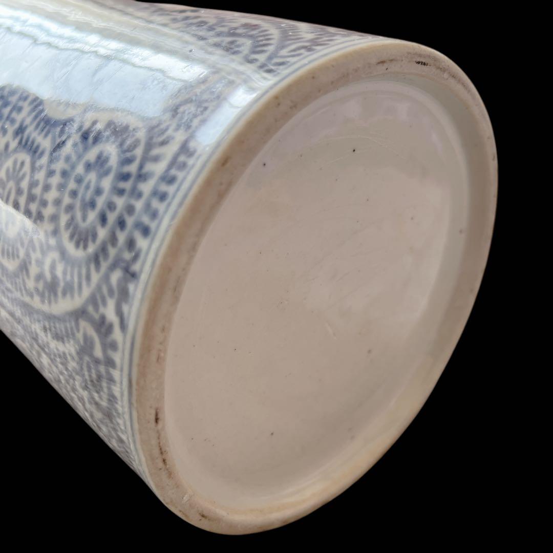 古伊万里 蛸唐草 円柱 大徳利 花瓶 染付け アンティーク 大きいサイズ 陶器