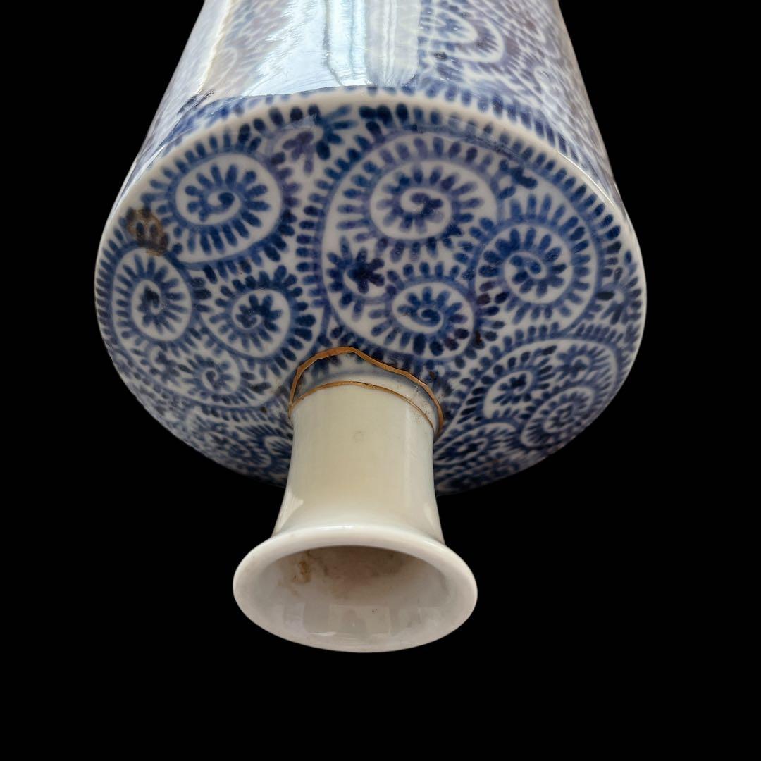 古伊万里 蛸唐草 円柱 大徳利 花瓶 染付け アンティーク 大きいサイズ 陶器