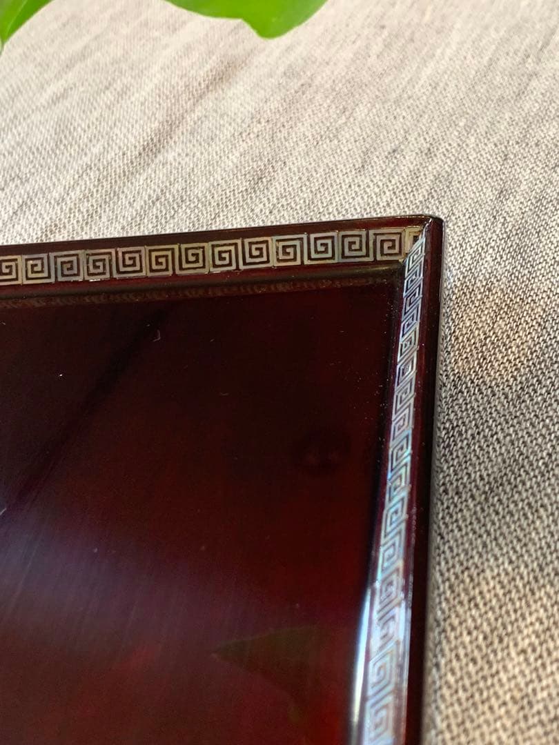 螺鈿細工 溜塗 角菓子器／折敷 18cm 未使用》