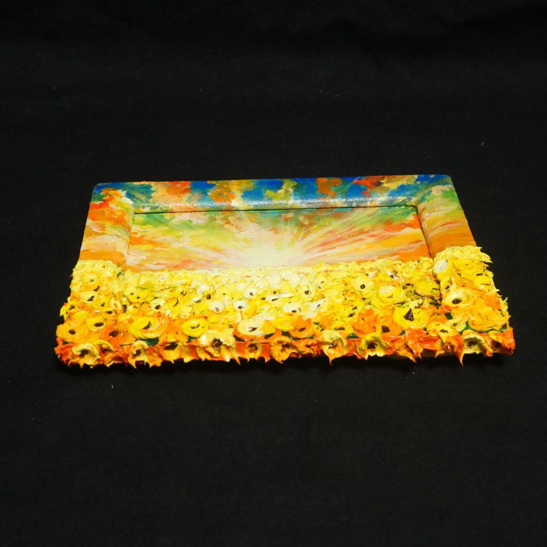 油絵 油彩 油彩画 絵 絵画 【黄昏の向日葵】ミニ絵画