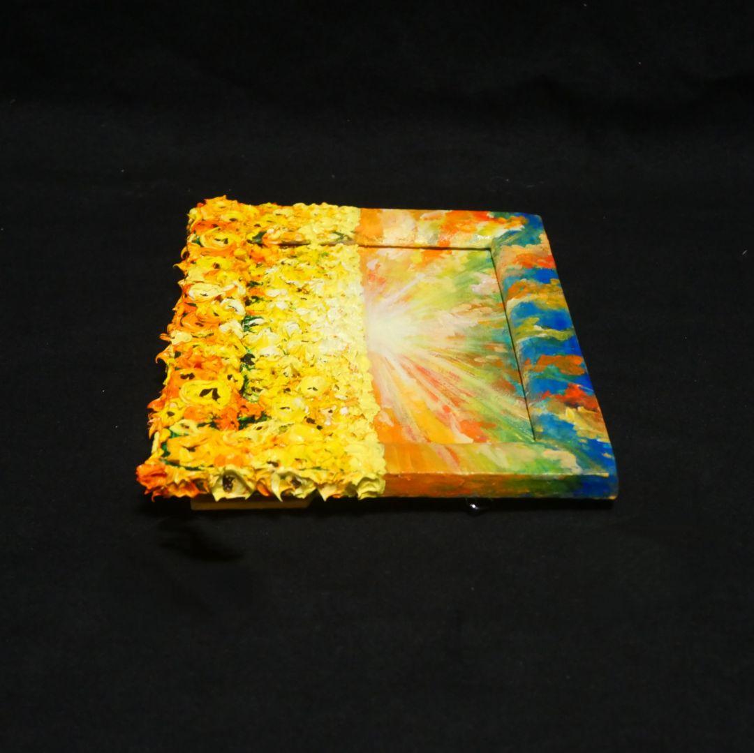 油絵 油彩 油彩画 絵 絵画 【黄昏の向日葵】ミニ絵画