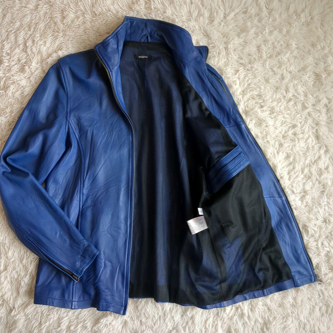 シャッフェン SCHAFFEN シングル ライダースジャケット 羊革 L ブルー