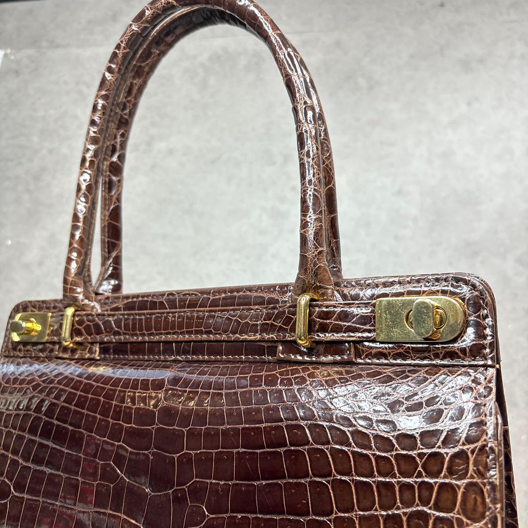 極美品！最上級　シャインクロコダイル　定価55万　センター取り　ハンドバッグ