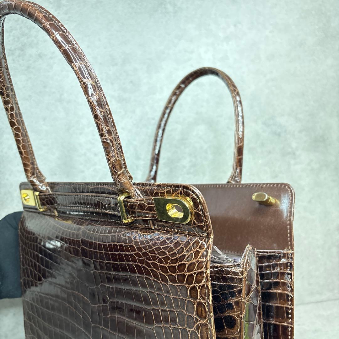 極美品！最上級　シャインクロコダイル　定価55万　センター取り　ハンドバッグ