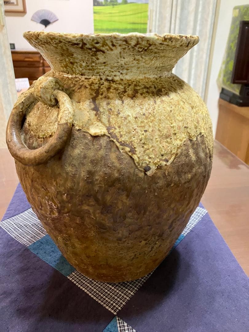 楽山焼、蟹細工壺、アンティーク壺 工芸品、骨董品、陶芸