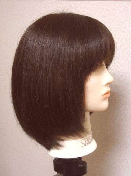 新品 人毛 ウィッグ 幅広人工皮膚付き ブラウン ストレート グラボブMサイズ
