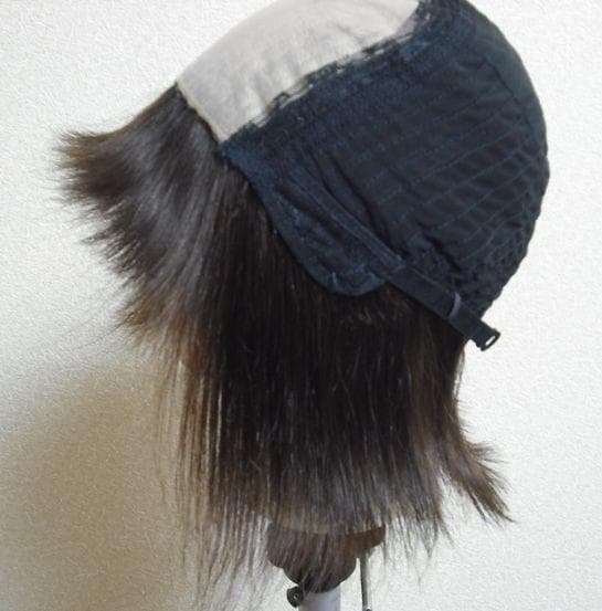 新品 人毛 ウィッグ 幅広人工皮膚付き ブラウン ストレート グラボブMサイズ