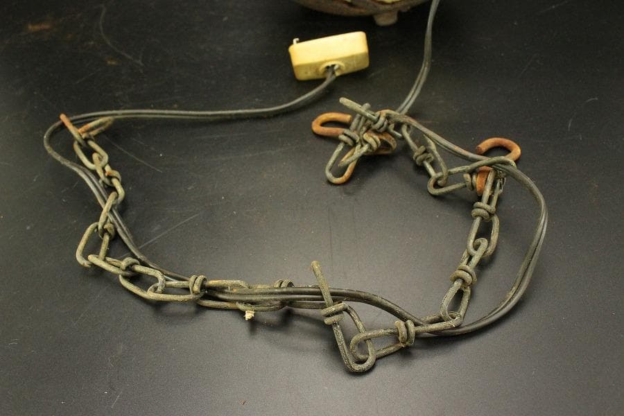 鉄製 吊り灯 和照明 吊り鎖付 時代物(A977)