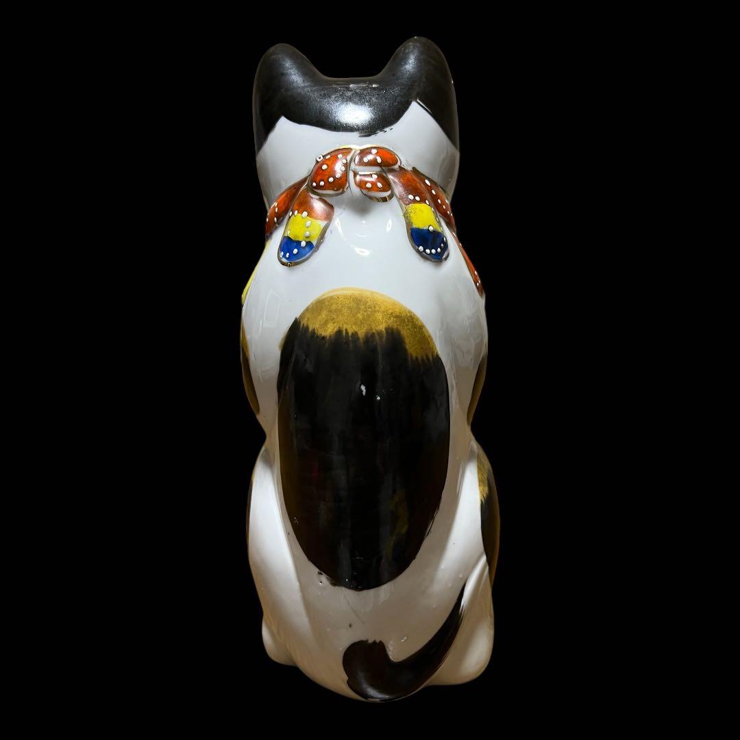 鸛《美品＆希少》明治~大正時代 古瀬戸 色絵 金彩 招き猫BIG 高さ24cm