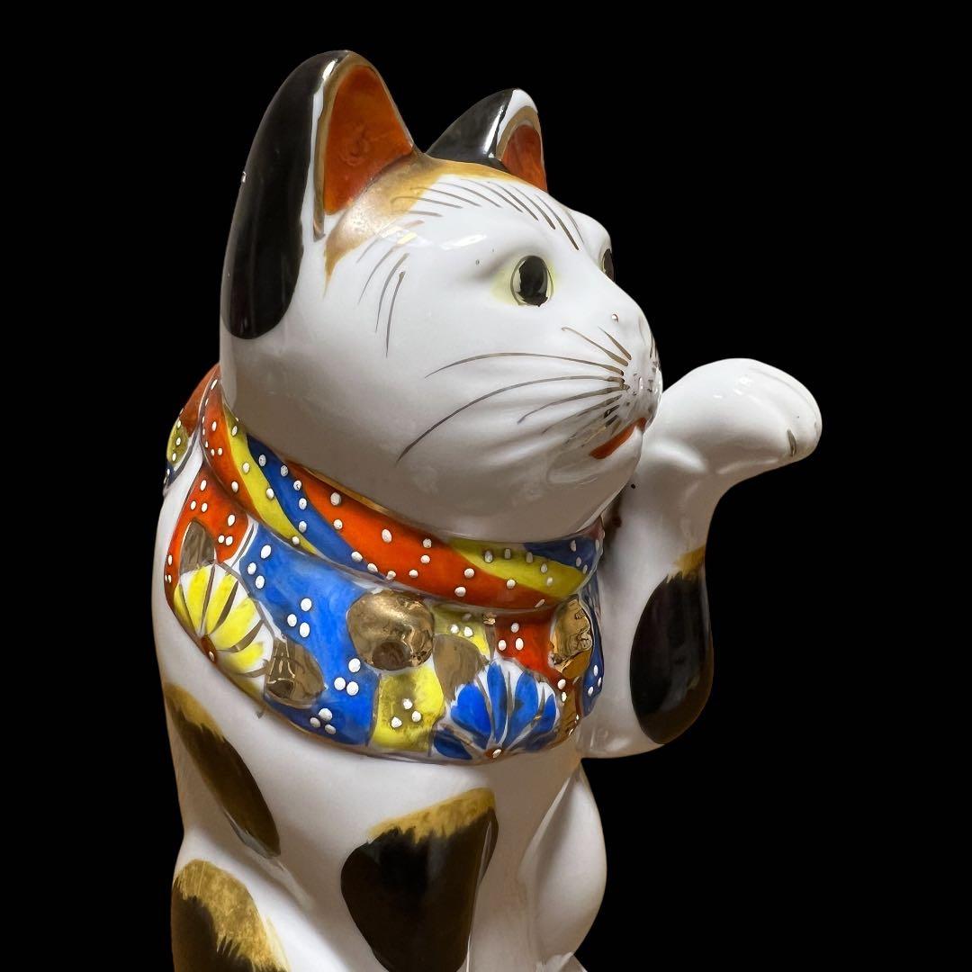 鸛《美品＆希少》明治~大正時代 古瀬戸 色絵 金彩 招き猫BIG 高さ24cm