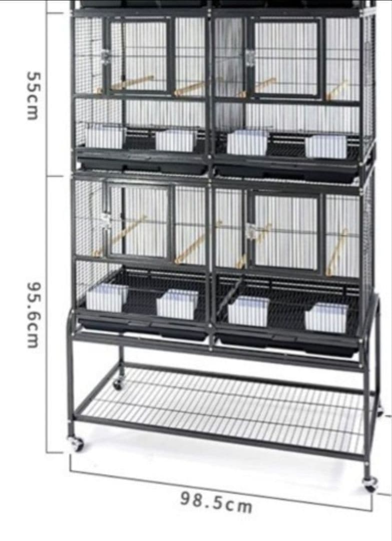 引き取り限定2段式インコケージ 大型ケージ 横網 巣箱窓付き 鳥かご
