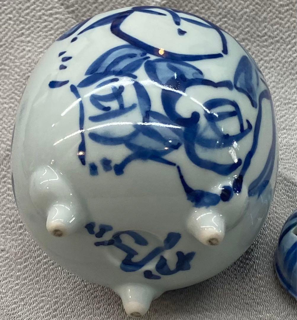 B68s  佐藤勝彦作　染付人物香炉　かつひこ　画家書家陶芸家