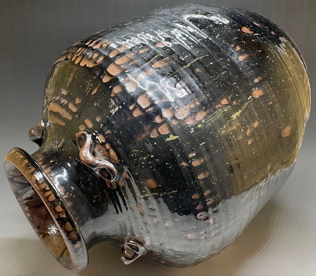 丹波焼　丹泉窯　四耳壺　葉茶壺　特大40cm 　e9033