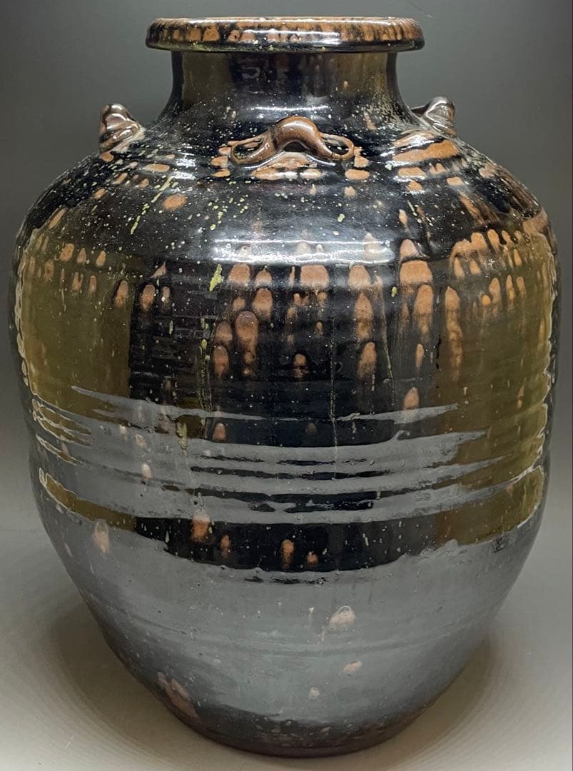 丹波焼　丹泉窯　四耳壺　葉茶壺　特大40cm 　e9033