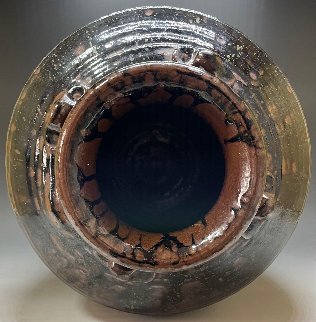 丹波焼　丹泉窯　四耳壺　葉茶壺　特大40cm 　e9033