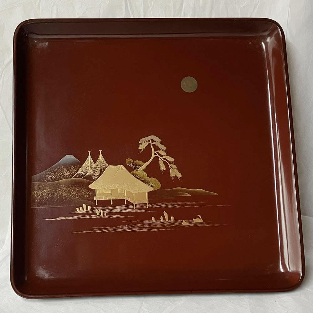 F1395 蒔絵 図変 脚付膳 五客 足付膳 絵変 蒔絵盆 金蒔絵 懐石道具