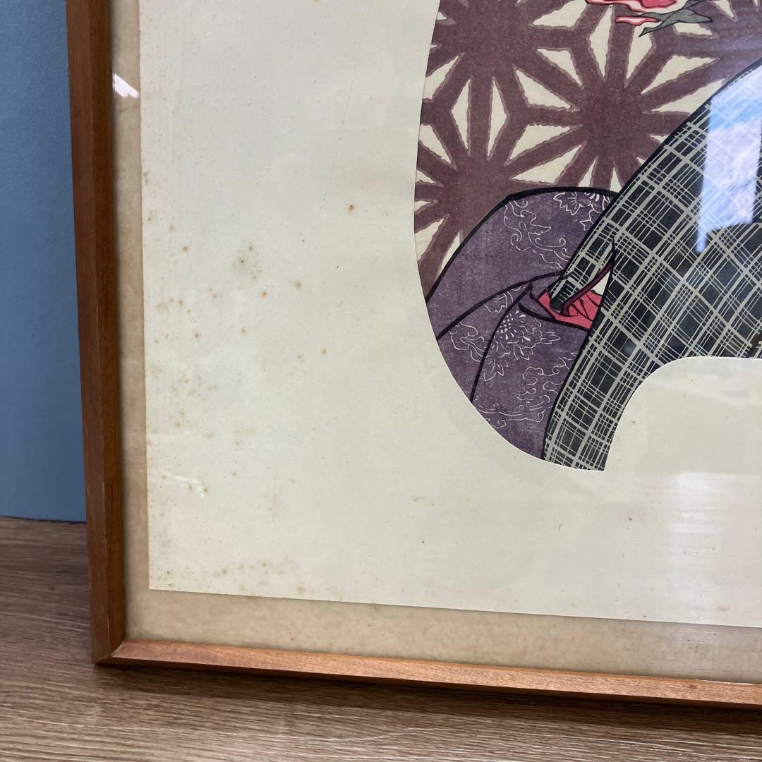 昭和レトロ 豊原国周 団扇絵 木版画 「江戸の華」 額装品 幕末 明治