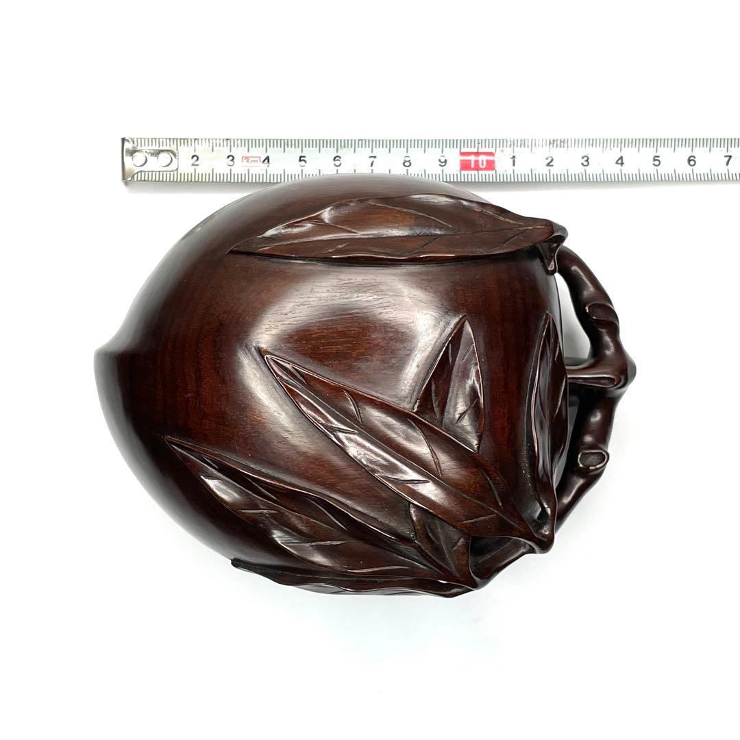 上海シタン 桃　未使用　本紫檀　蓋物　希少木　漆塗り 置物　美術工芸品　飾り