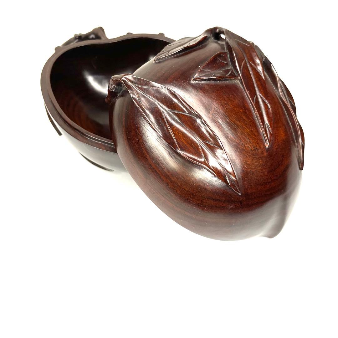 上海シタン 桃　未使用　本紫檀　蓋物　希少木　漆塗り 置物　美術工芸品　飾り