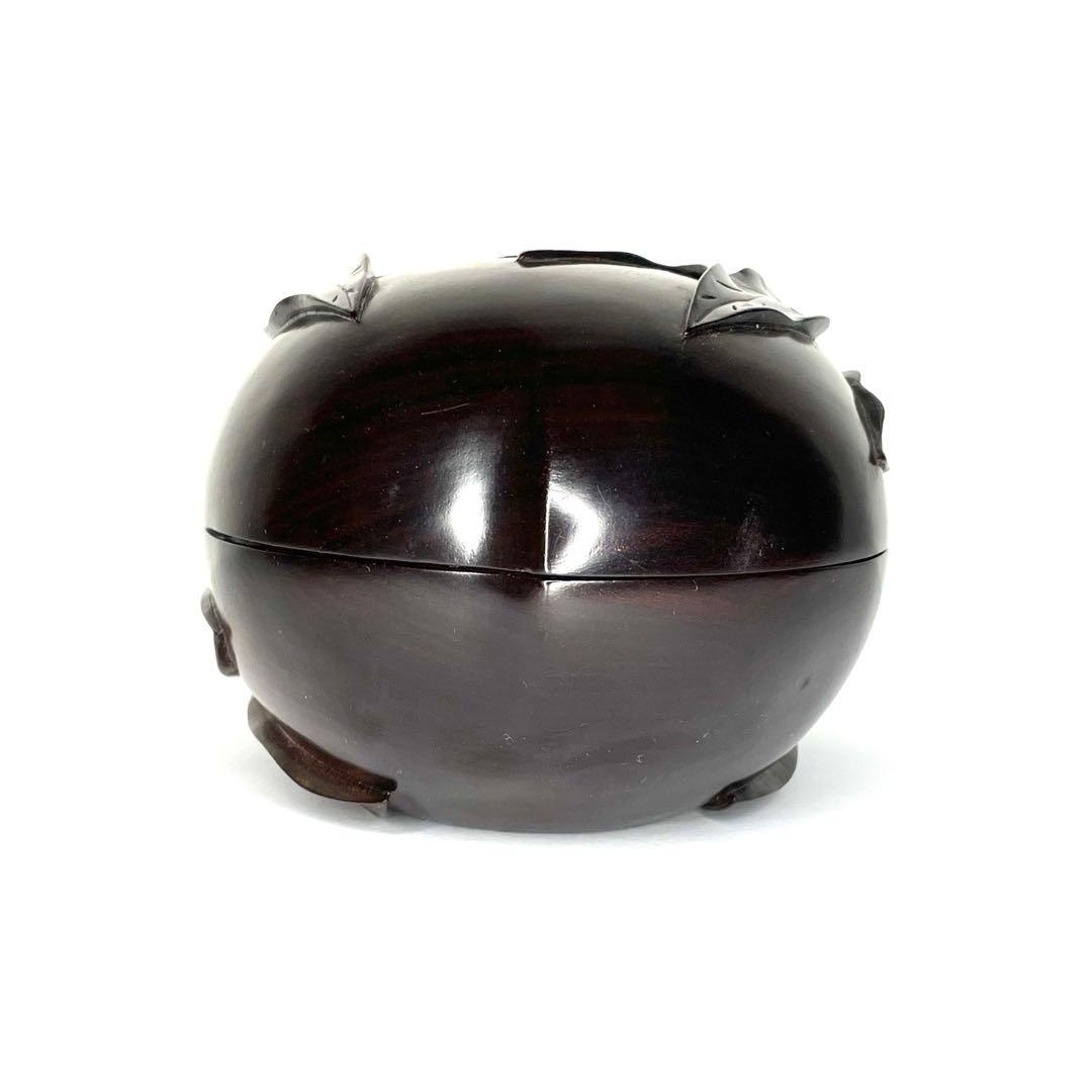 上海シタン 桃　未使用　本紫檀　蓋物　希少木　漆塗り 置物　美術工芸品　飾り