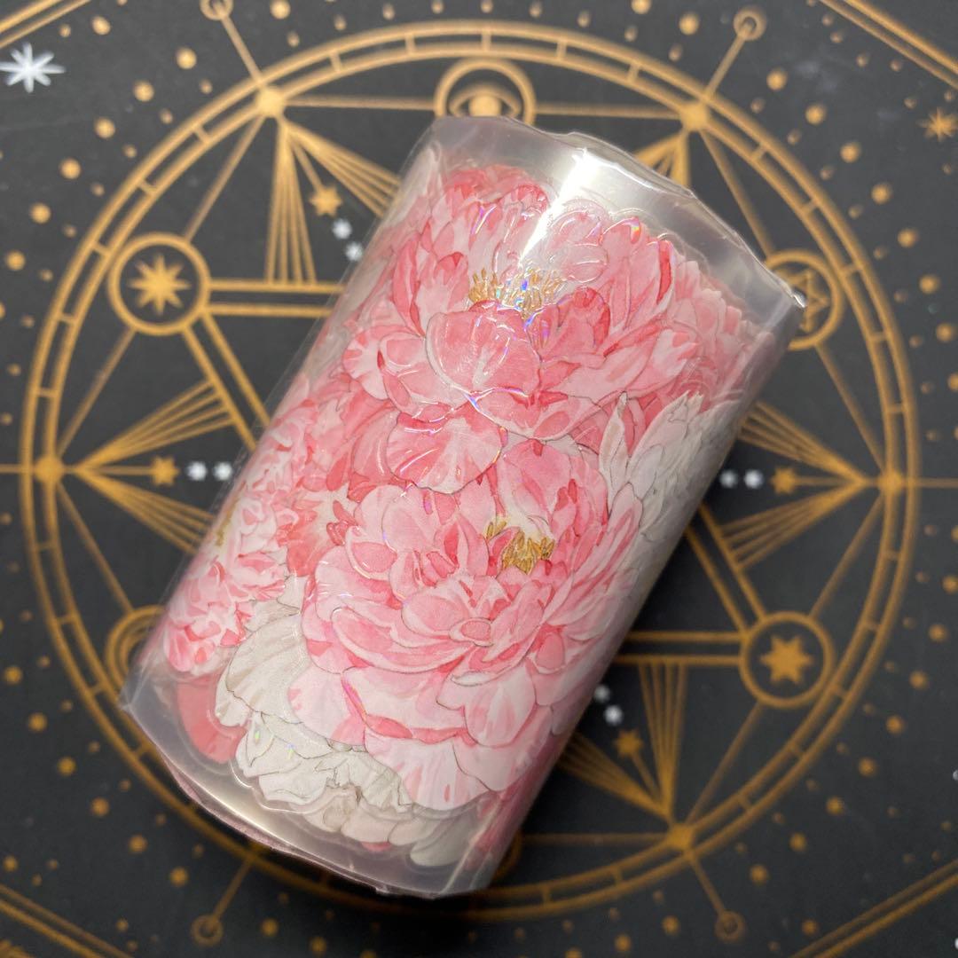 【9379】海外　5m巻　貝殻光カッティングマスキングテープ　ピンク　お花系