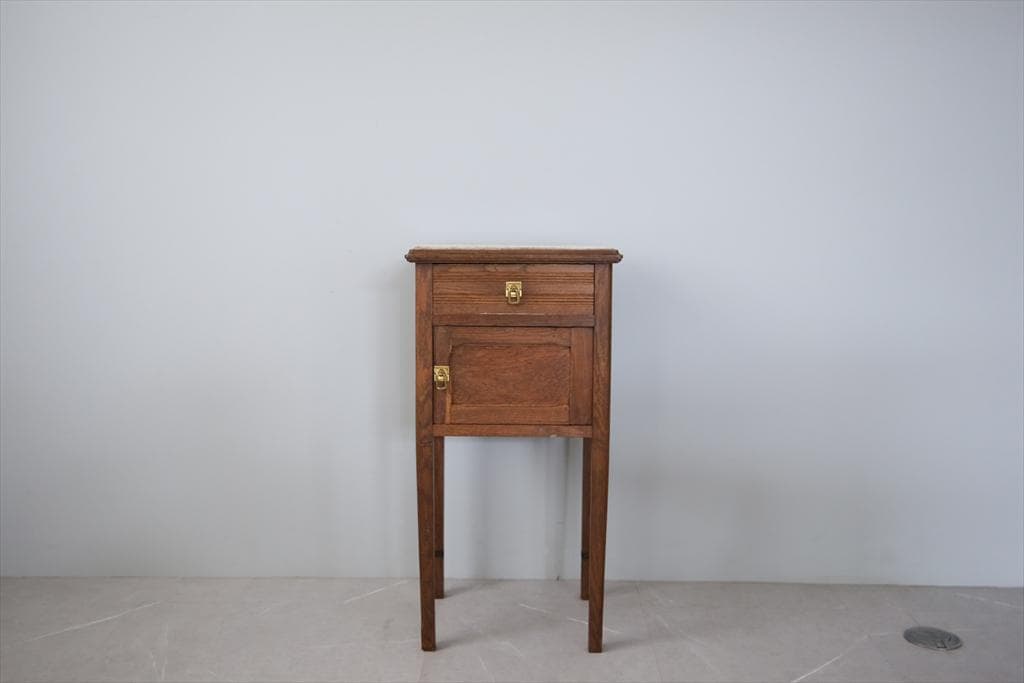 フランスアンティーク木製*大理石キャビネット/ナイトテーブル机(90-143-4