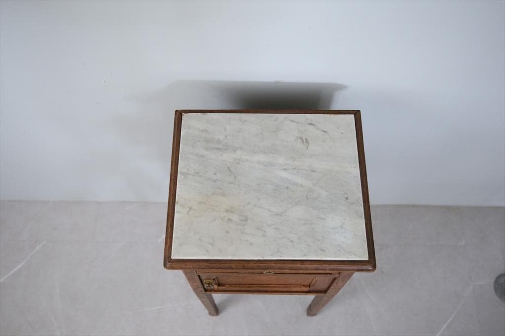 フランスアンティーク木製*大理石キャビネット/ナイトテーブル机(90-143-4