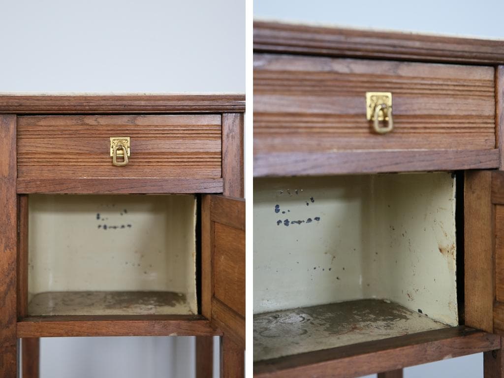 フランスアンティーク木製*大理石キャビネット/ナイトテーブル机(90-143-4