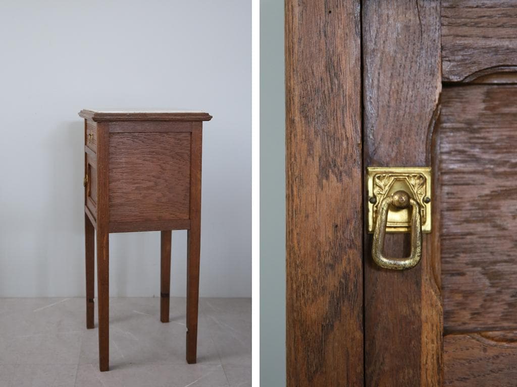 フランスアンティーク木製*大理石キャビネット/ナイトテーブル机(90-143-4