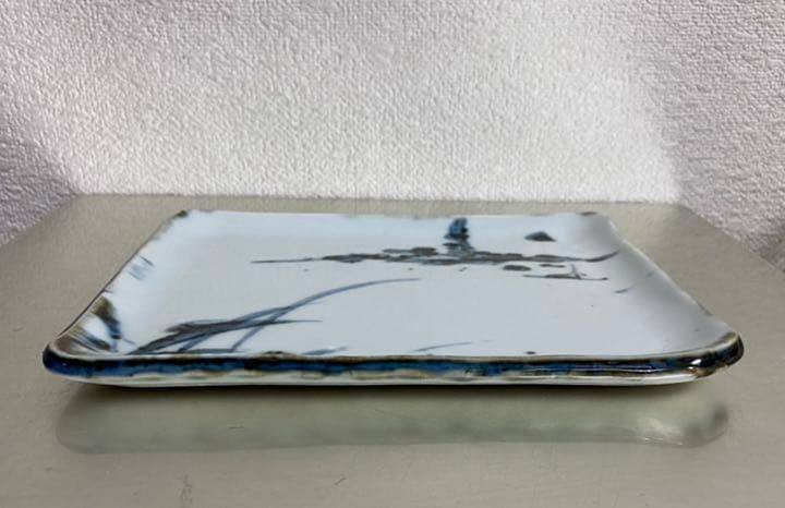 坪平土平・広永窯　　染付山水角皿5枚組　　桐箱入り　懐石　茶事　半泥子の弟子