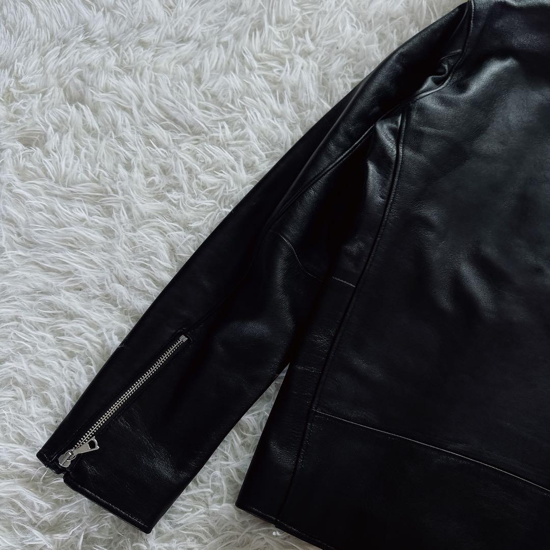 【BEAMS HEART】シングルライダースジャケット 羊革 ブラック XL