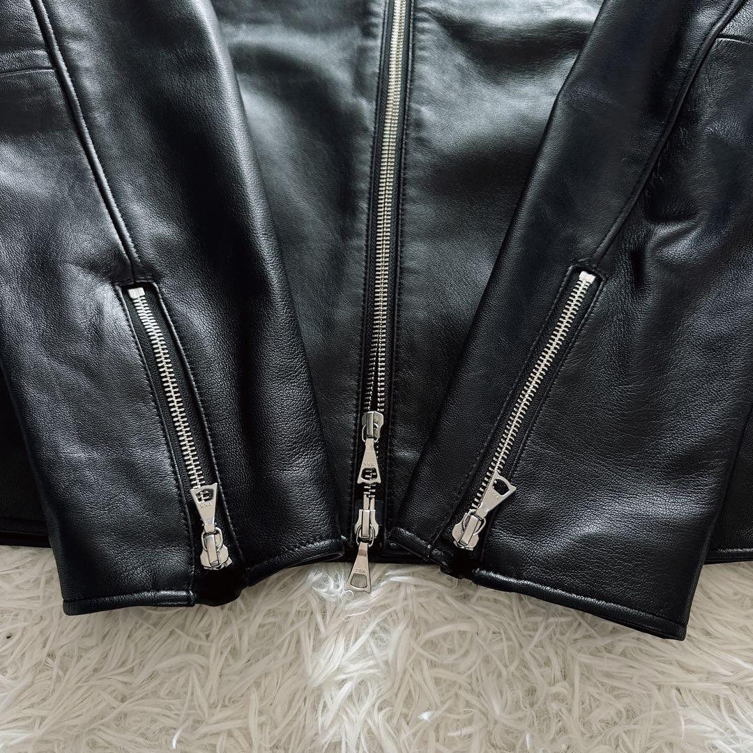 【BEAMS HEART】シングルライダースジャケット 羊革 ブラック XL