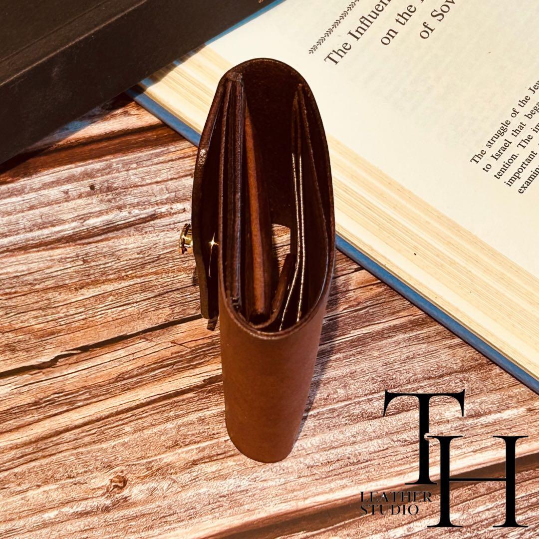 財布　コンパクト　三つ折り　イタリアンレザー　マルゴー　ダークブラウン