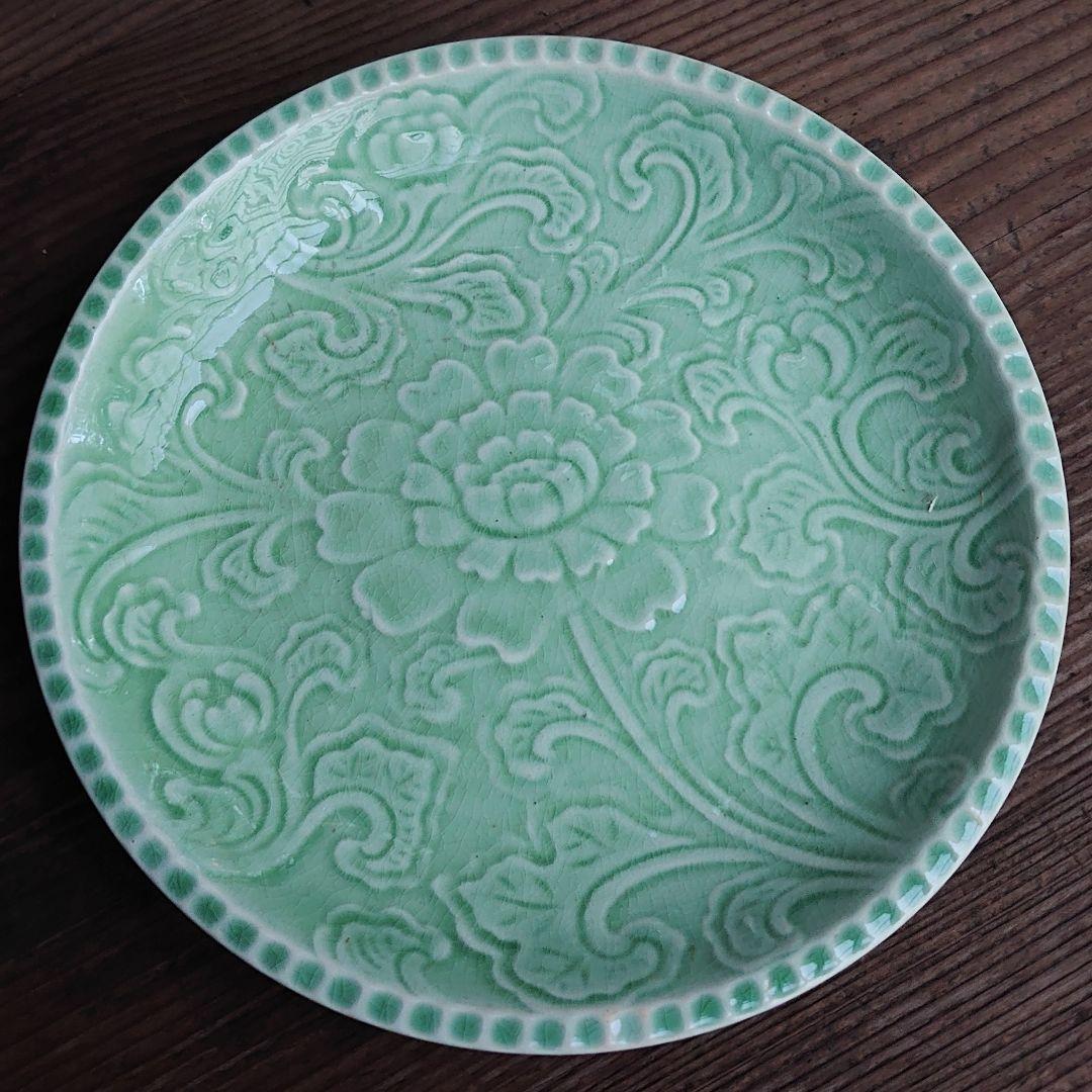 【ご成約】淡路珉平焼 ターコイズブルーと翡翠色の7寸皿 2枚 骨董 アンティーク