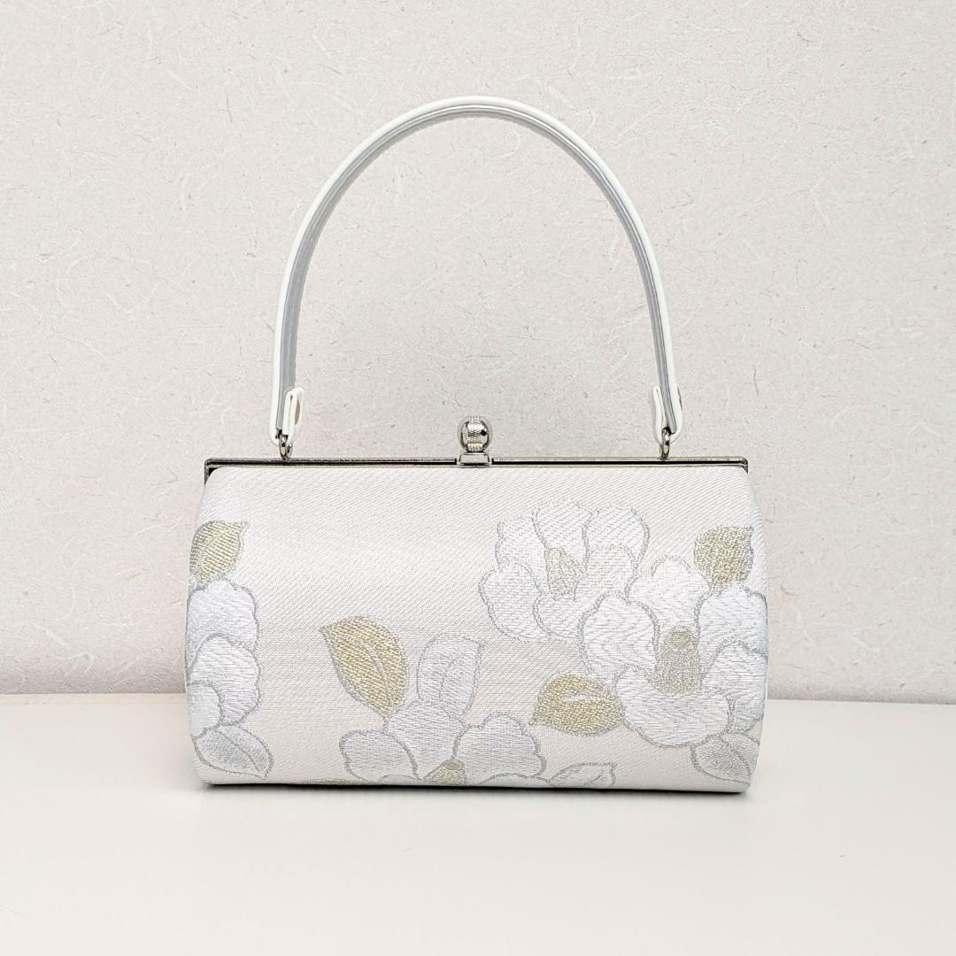 和装 草履バッグセット 帯地 椿 白×銀 3枚芯 フリーサイズ k16-12