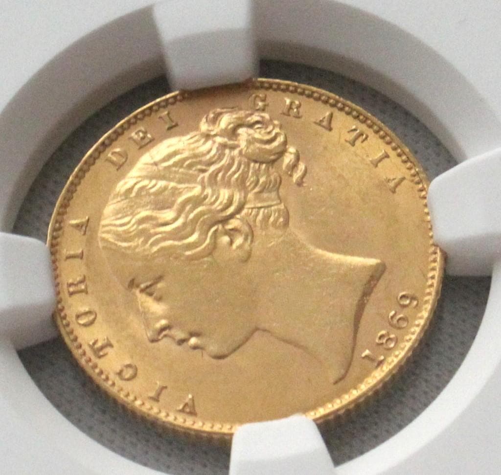 1869年 イギリス ビクトリア ソブリン金貨 NGC MS62