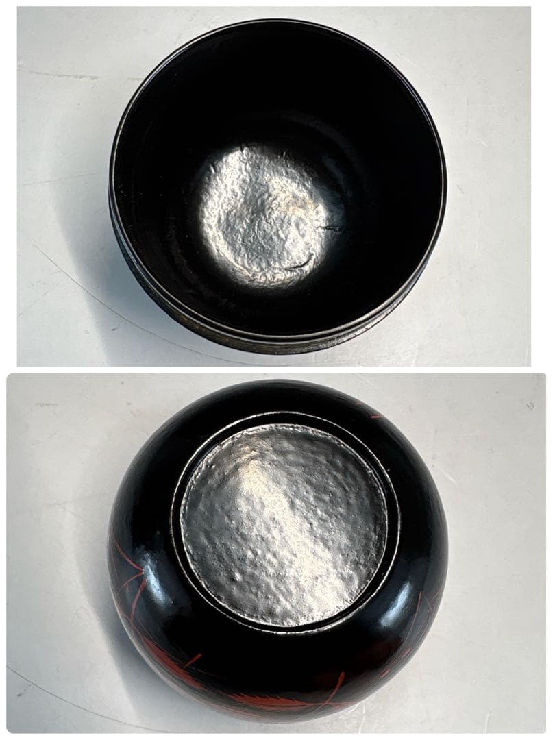 【中古品】前端春斎造　秋草蒔絵一閑塗黒棗（共箱）USED〈税込•送料込〉