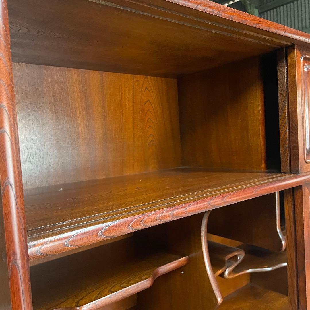 和モダン 食器棚 水屋箪笥 アンティーク調 木製収納棚 ガラス戸 引き出し多数