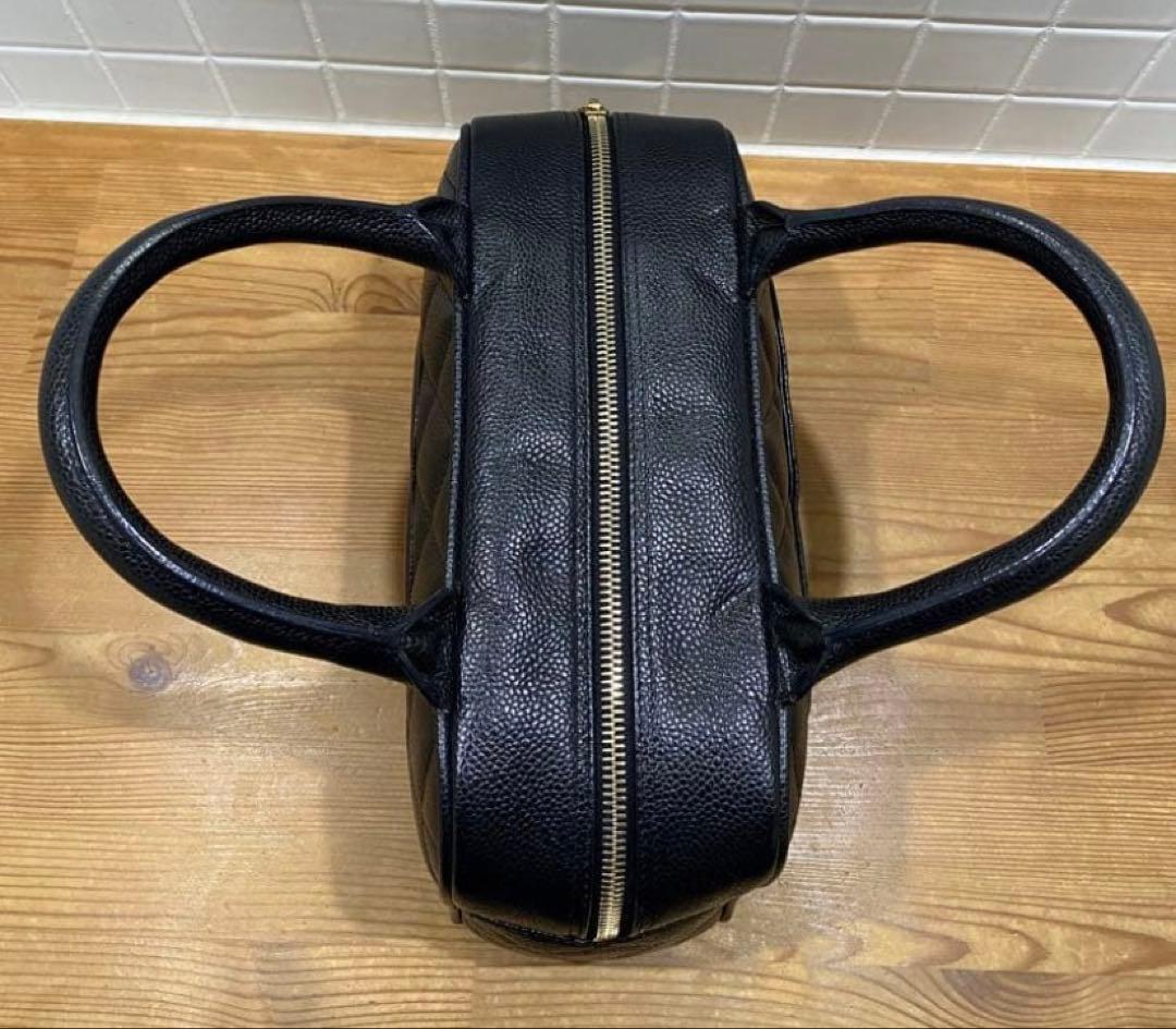 シャネルミニボストンバッグ ココマーク マトラッセキャビアスキンハンドバッグ