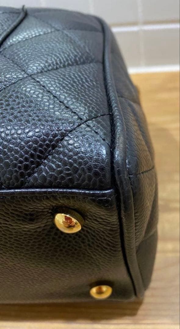 シャネルミニボストンバッグ ココマーク マトラッセキャビアスキンハンドバッグ