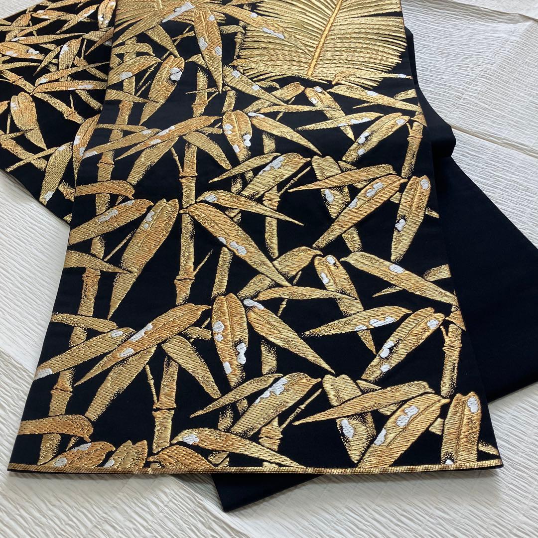 正絹 松に雪持ち笹図 袋帯 西陣織 作家 六通