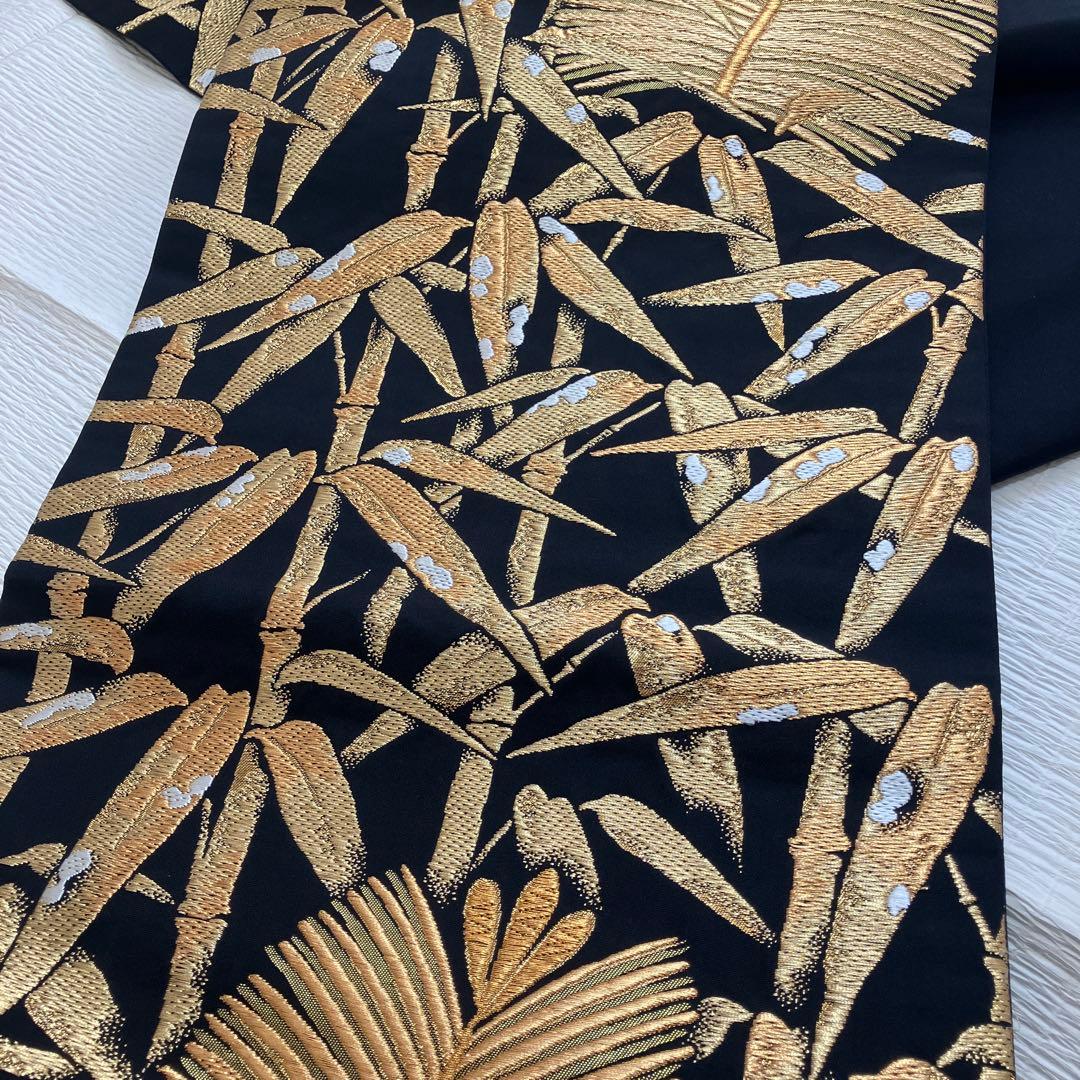 正絹 松に雪持ち笹図 袋帯 西陣織 作家 六通