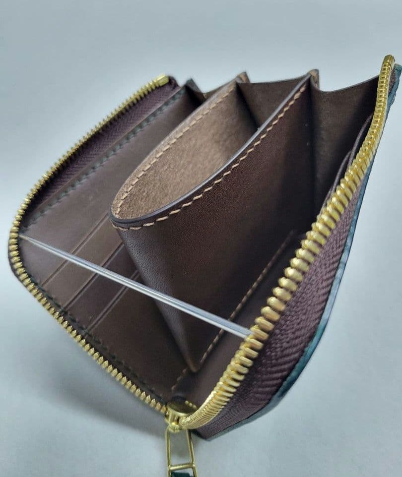 L字ファスナー財布　イタリアレザー　小銭入れ　コンパクト財布　ハンドメイド