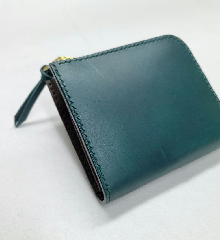 L字ファスナー財布　イタリアレザー　小銭入れ　コンパクト財布　ハンドメイド