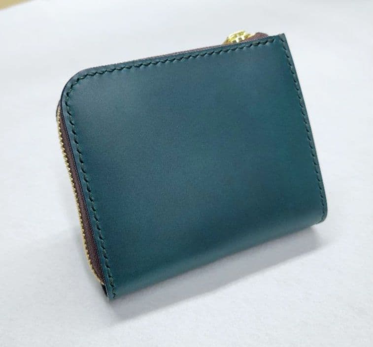 L字ファスナー財布　イタリアレザー　小銭入れ　コンパクト財布　ハンドメイド